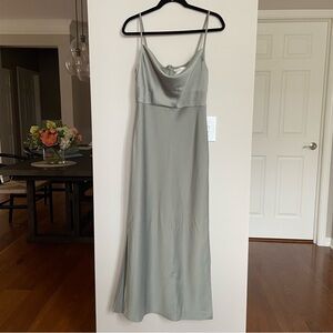BHLDN Sage Green Satin Midi Slip Dress